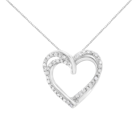 1/4 Cttw Prong Set Round-Cut Diamond Woven Double Heart Necklace