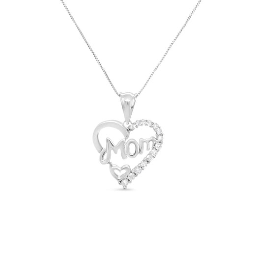 1/4 Cttw Round Diamond "Mom" Openwork Heart Pendant