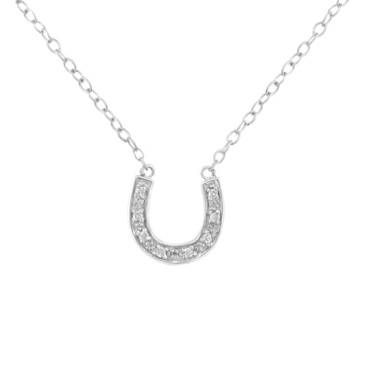 .925 Sterling Silver Diamond Accent Horseshoe U Shape 18" Pendant Necklace