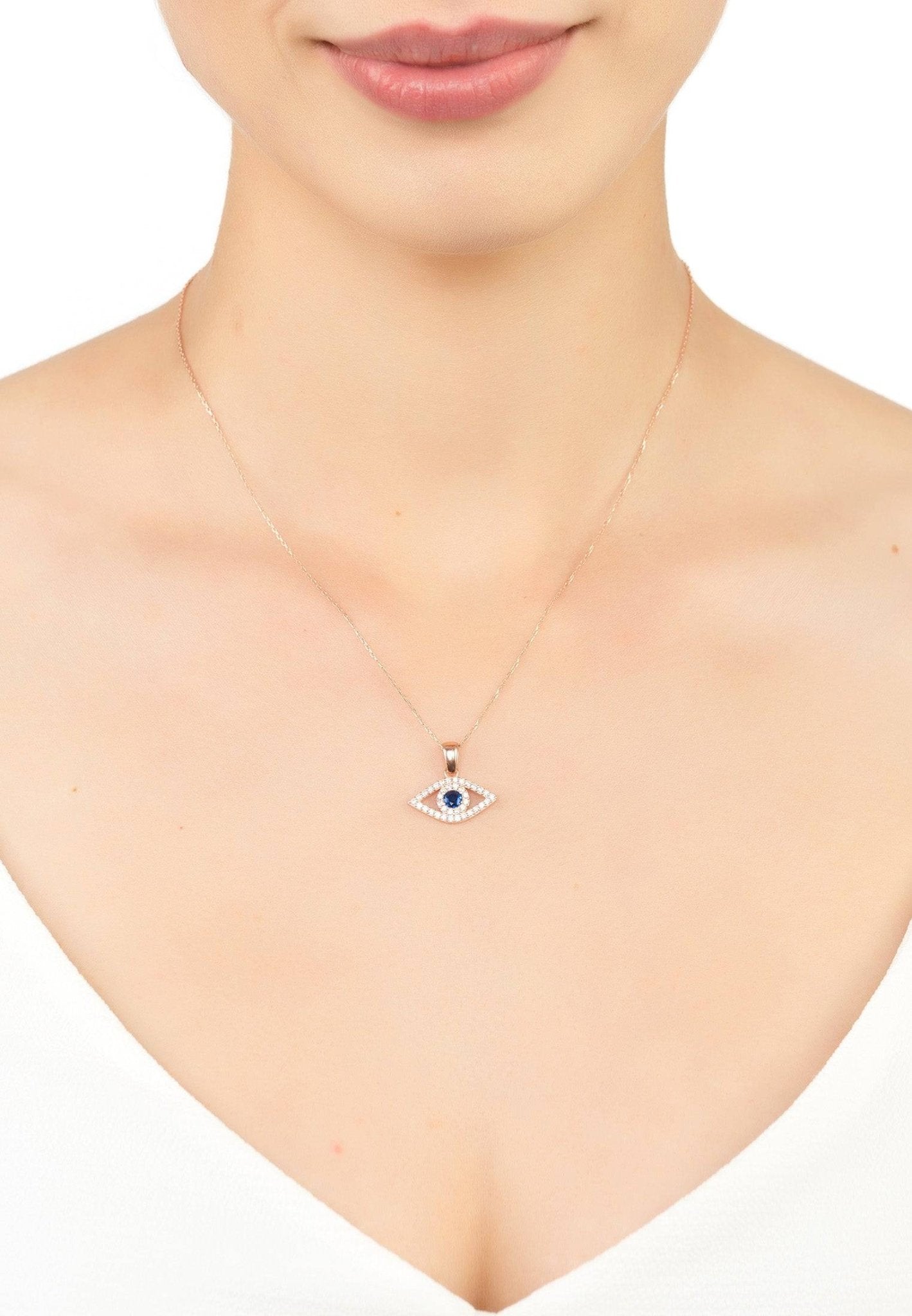 Delicate Elliptical Evil Eye Jewelry in Rosegold