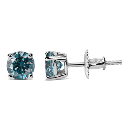 Round Brilliant Cut Lab Grown Blue Diamond 4-Prong Classic Solitaire Studs