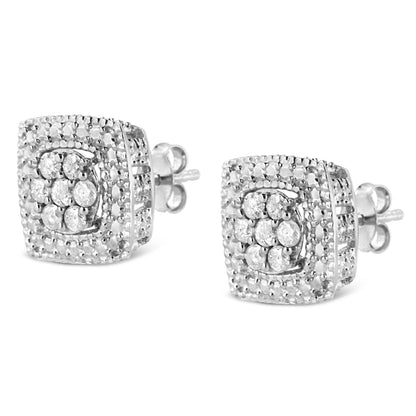 Diamond Milgrain Square Shape Stud Earrings