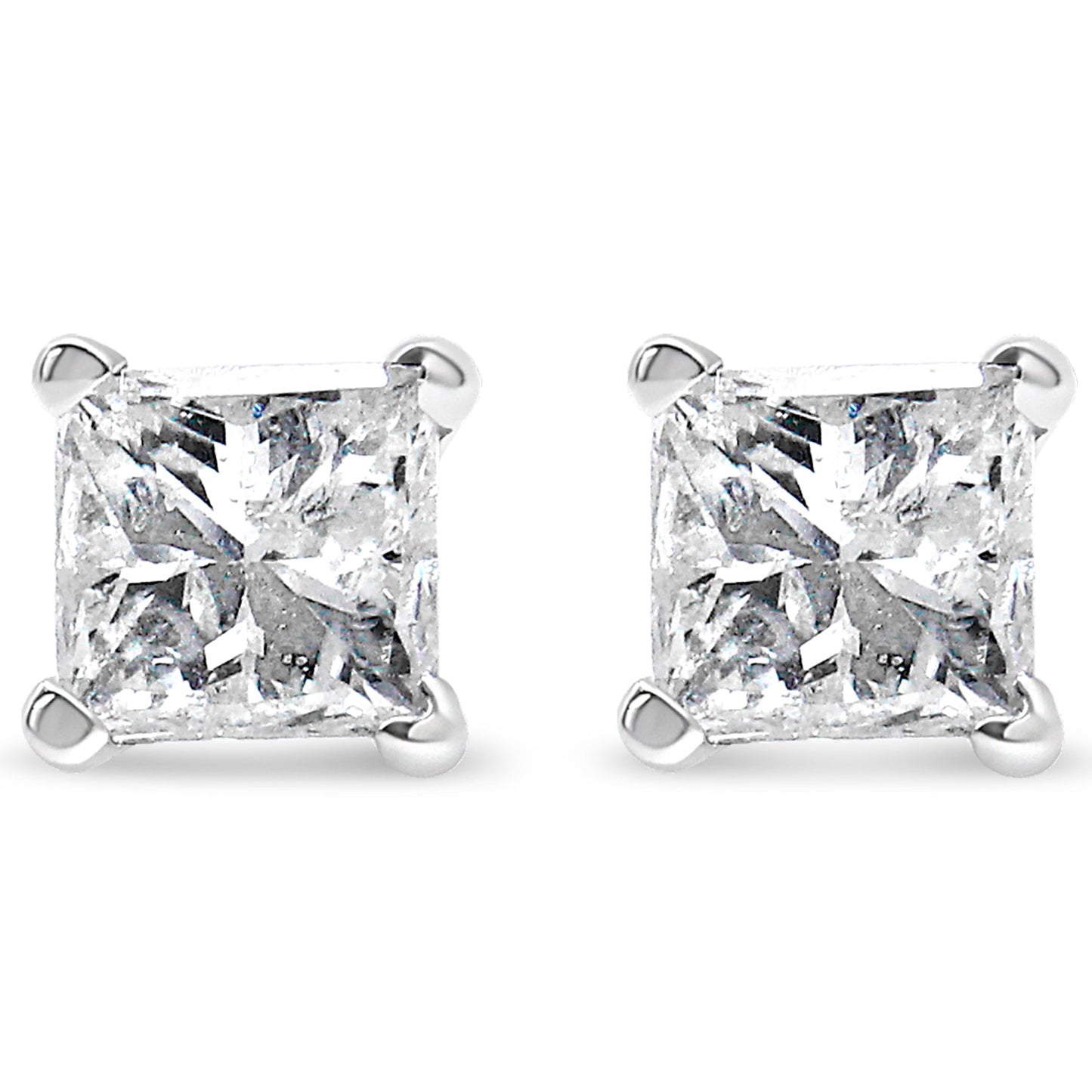 14k White Gold 1/5 Cttw Princess-Cut Diamond Petite Stud Earrings