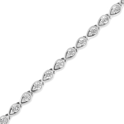 .925 Sterling Silver 1/10 Cttw Round-Cut Diamond Pear Link 7.25" Bracelet