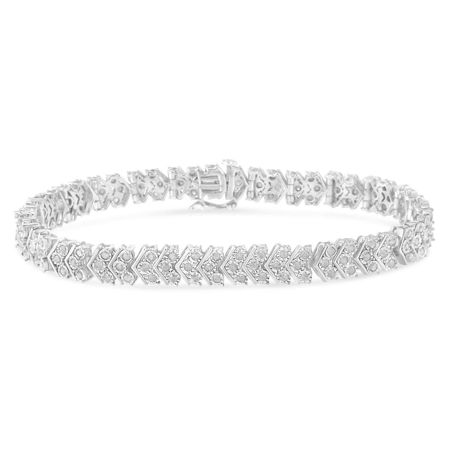 Diamond Miracle-Set Nested Chevron Link 7" Tennis Bracelet