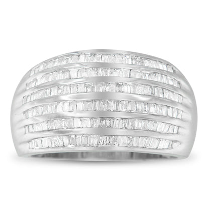 Taylor Baguette-Cut Diamond 6-Row Channel Set Domed Tapered Cocktail Ring