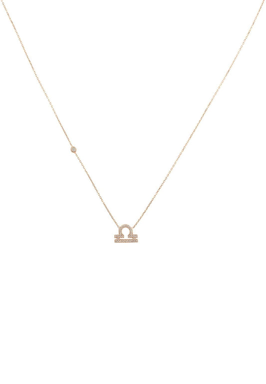 Libra Zodiac Pendant Necklace Rose Gold