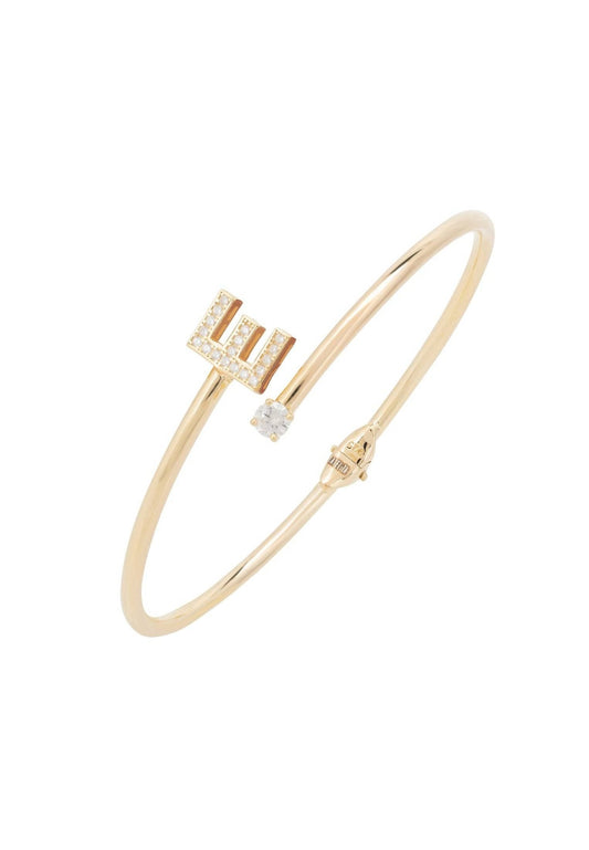 Initial Bangle Gold E with cubic zirconia accents