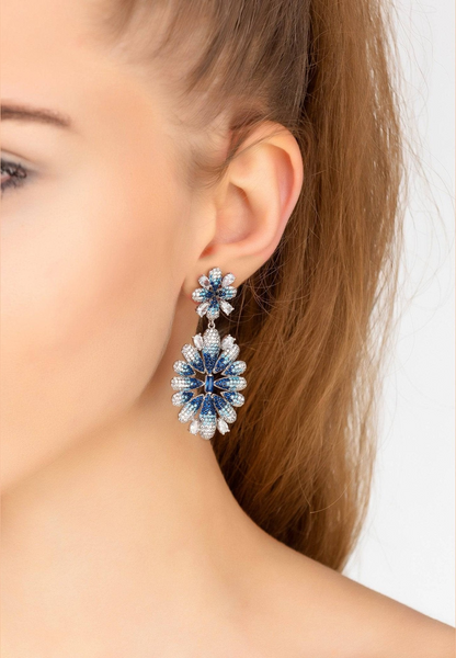 Ice Blue Gradient Flower Drop Earrings