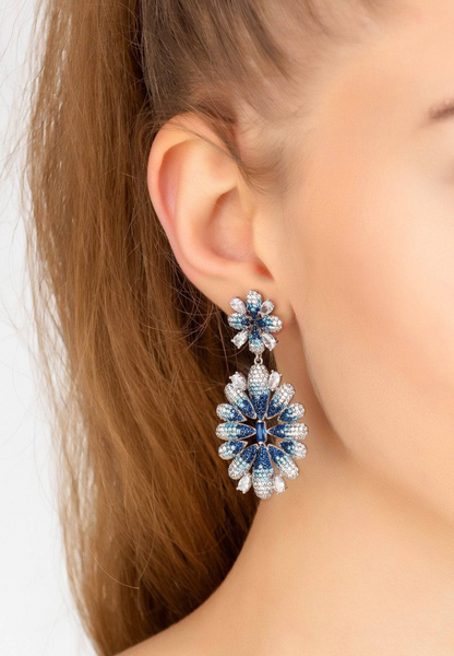 Ice Blue Gradient Flower Drop Earrings