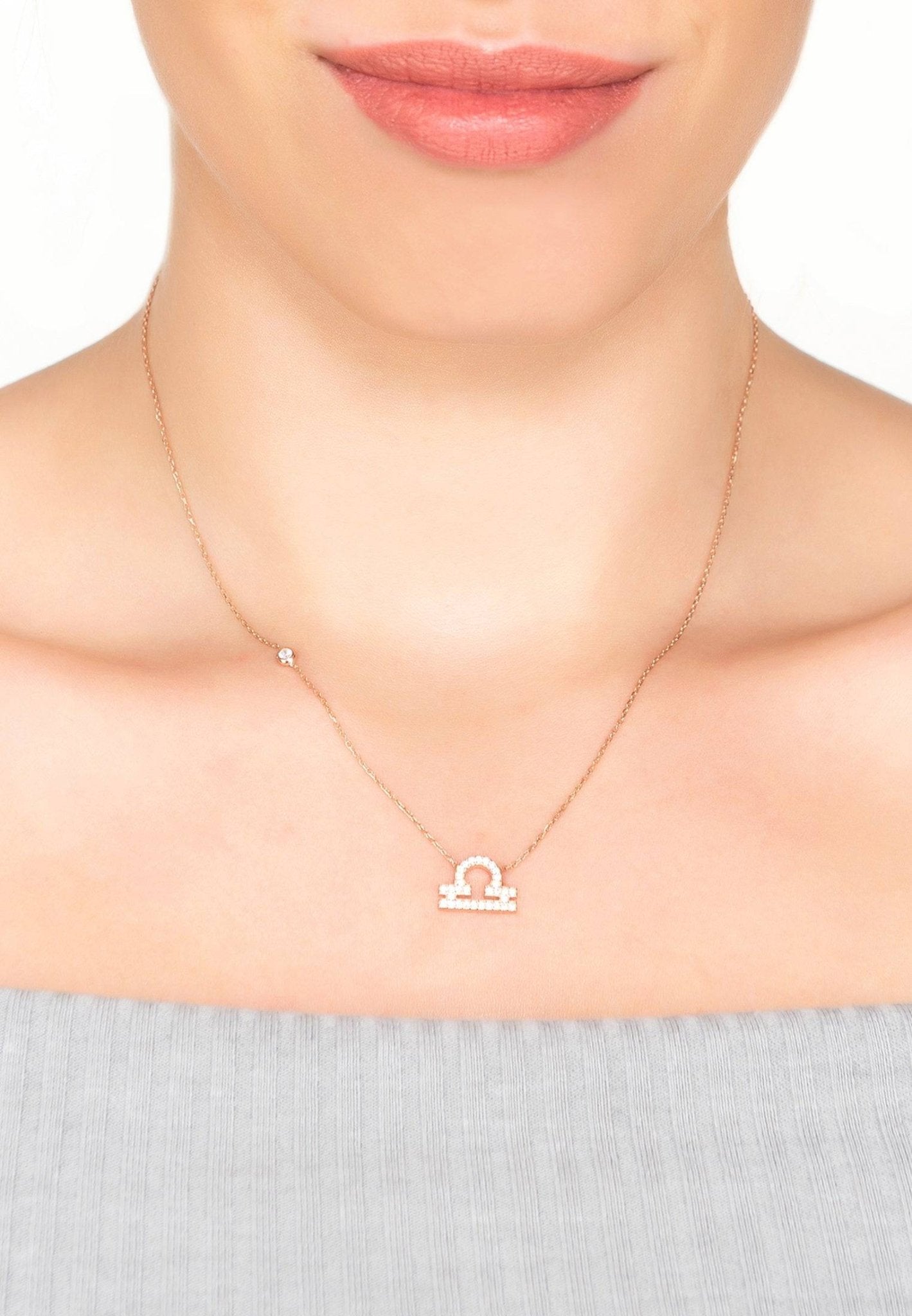 Libra Zodiac Pendant Necklace Rose Gold