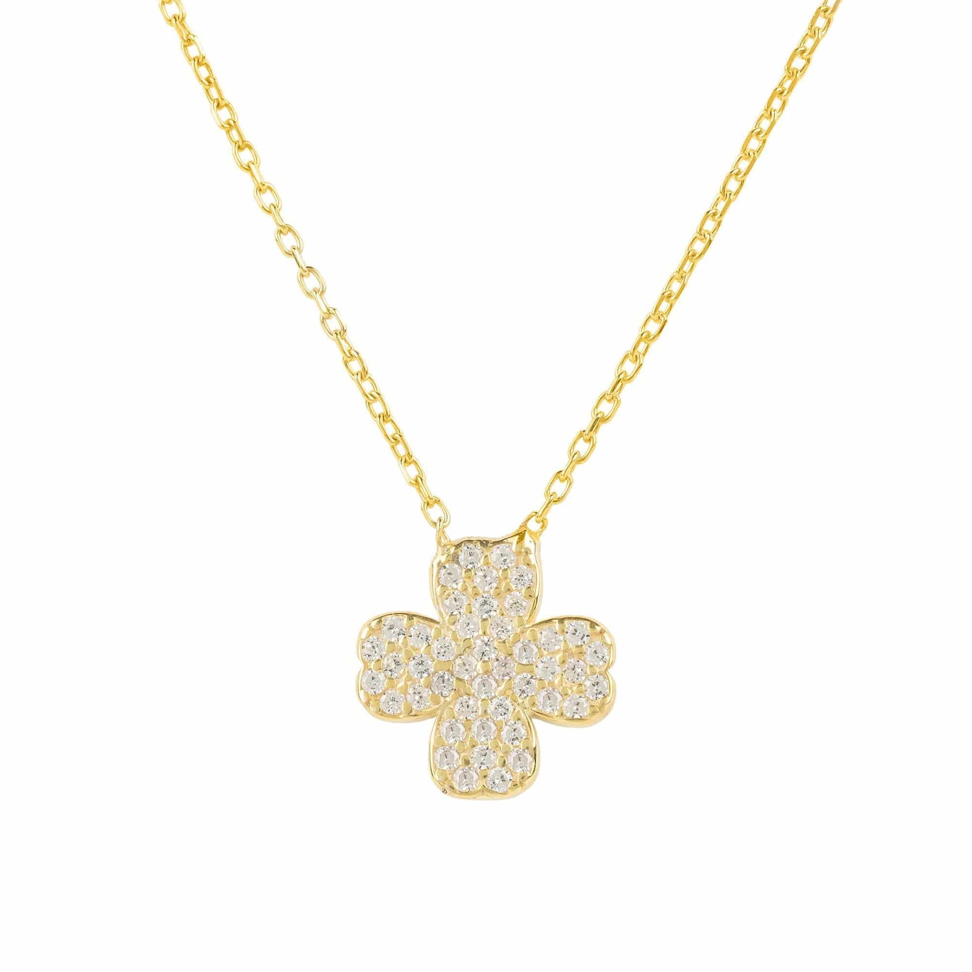 Four Leaf Clover Necklace in Sterling Silver with White Zirconia