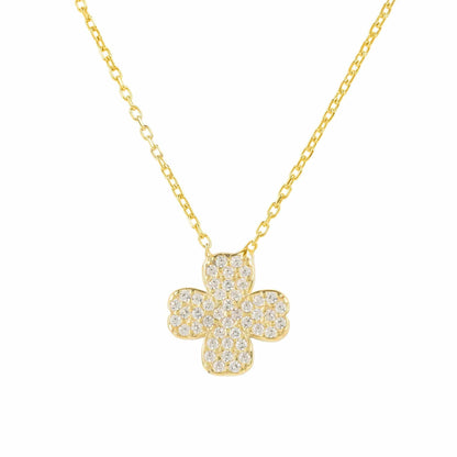 Four Leaf Clover Necklace in Sterling Silver with White Zirconia