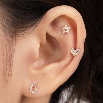 14K Solid Gold 2 Leaf Stud Piercing