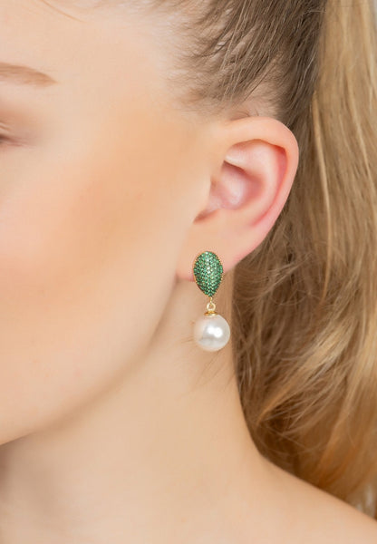 Emerald Green Pearl Classic Drop Earrings