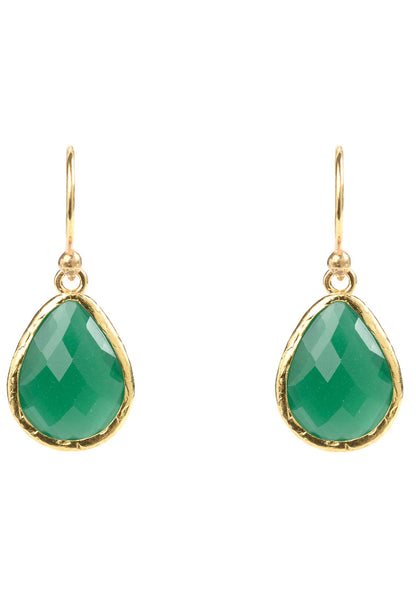 Elegant green onyx gold teardrop earrings, lightweight