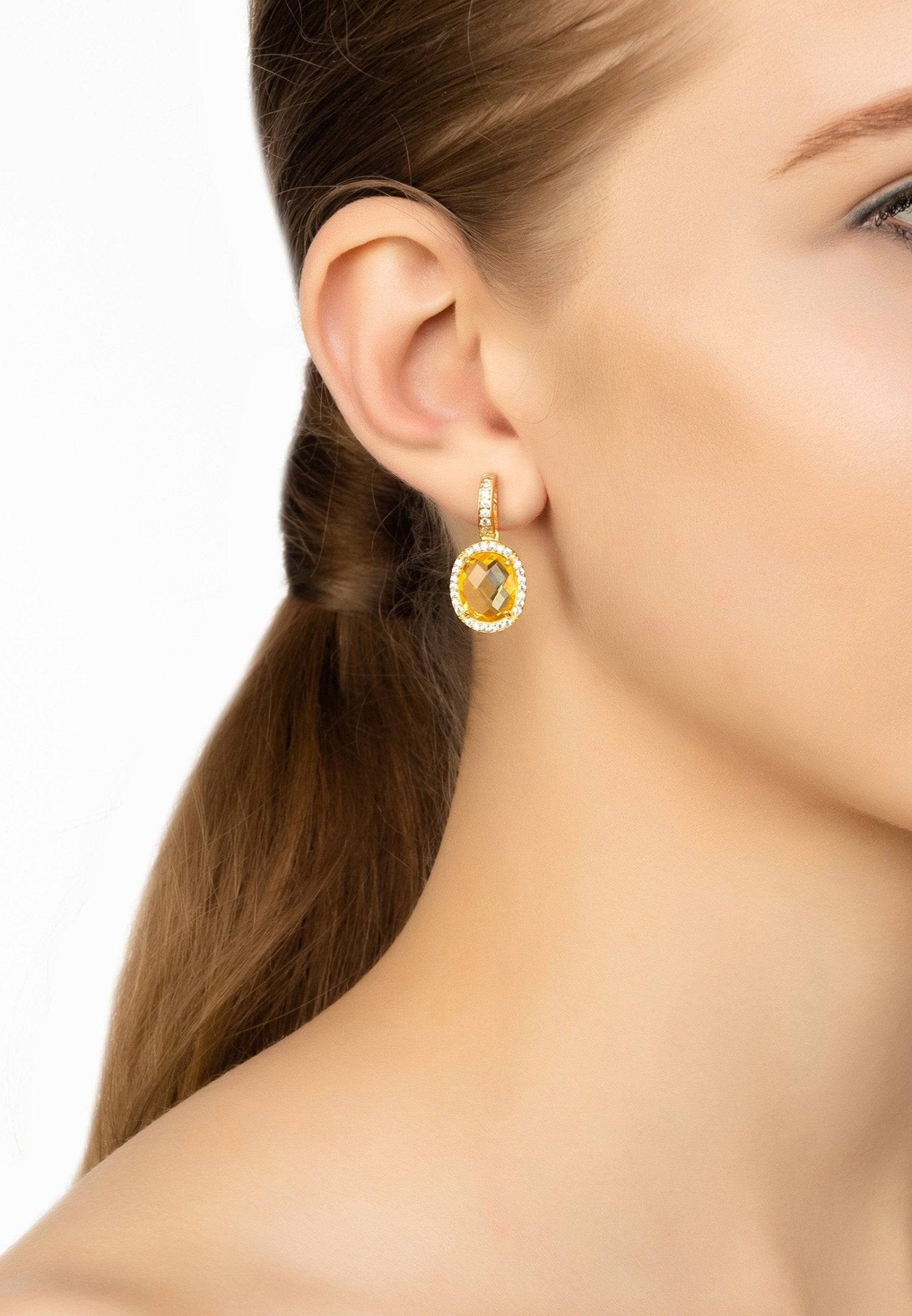 Gold Citrine Hydro Oval Gemstone Drop Earrings