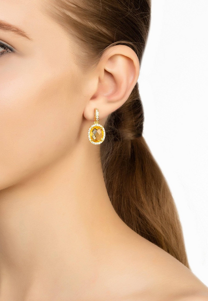 Gold Citrine Hydro Oval Gemstone Drop Earrings