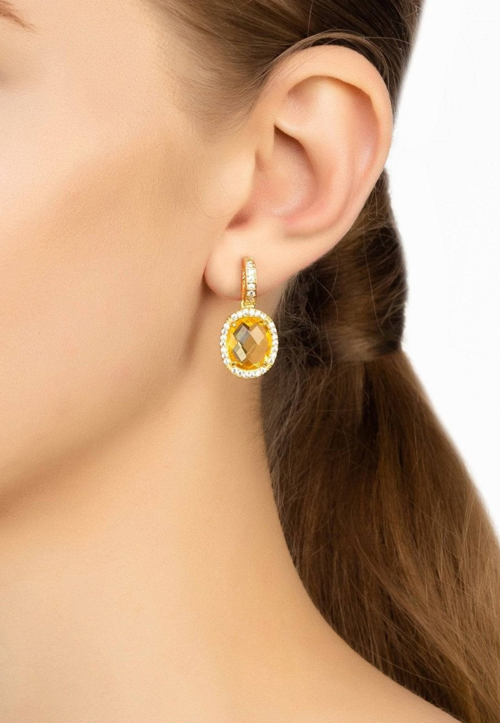 Gold Citrine Hydro Oval Gemstone Drop Earrings