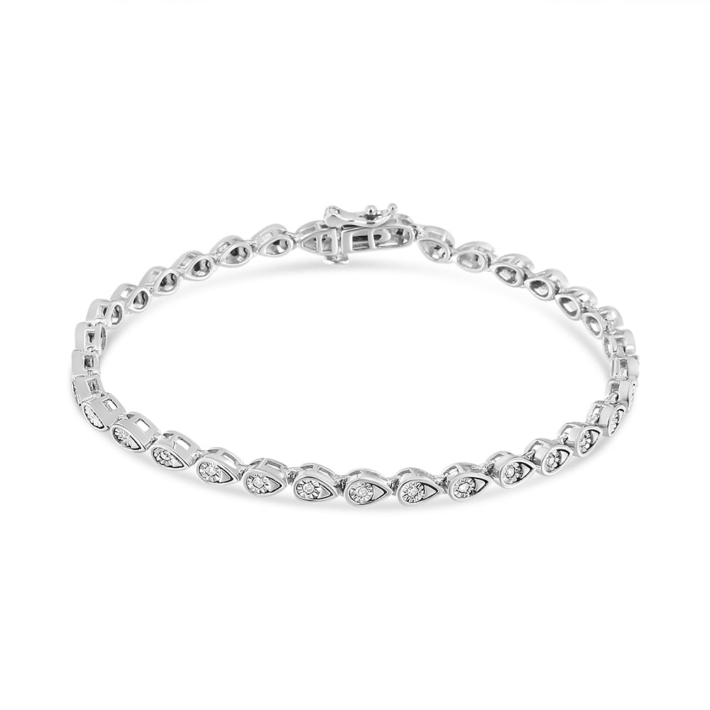 .925 Sterling Silver 1/10 Cttw Round-Cut Diamond Pear Link 7.25" Bracelet