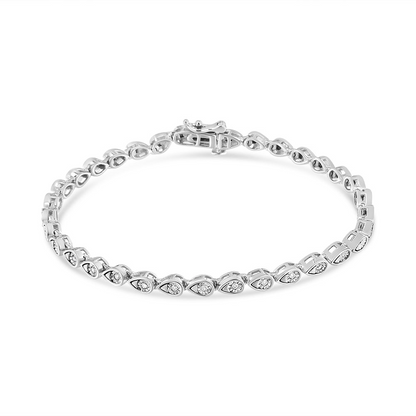 .925 Sterling Silver 1/10 Cttw Round-Cut Diamond Pear Link 7.25" Bracelet