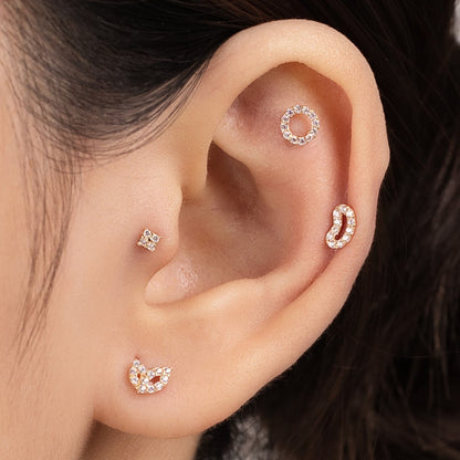 14K Solid Gold 2 Leaf Stud Piercing