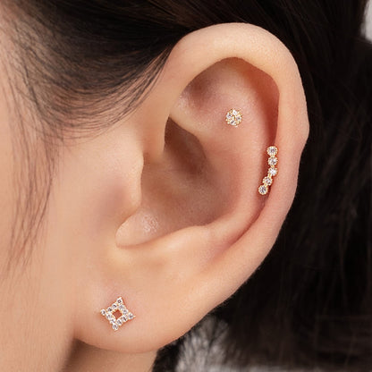 14K Solid Gold Ear Climber Stud Piercing