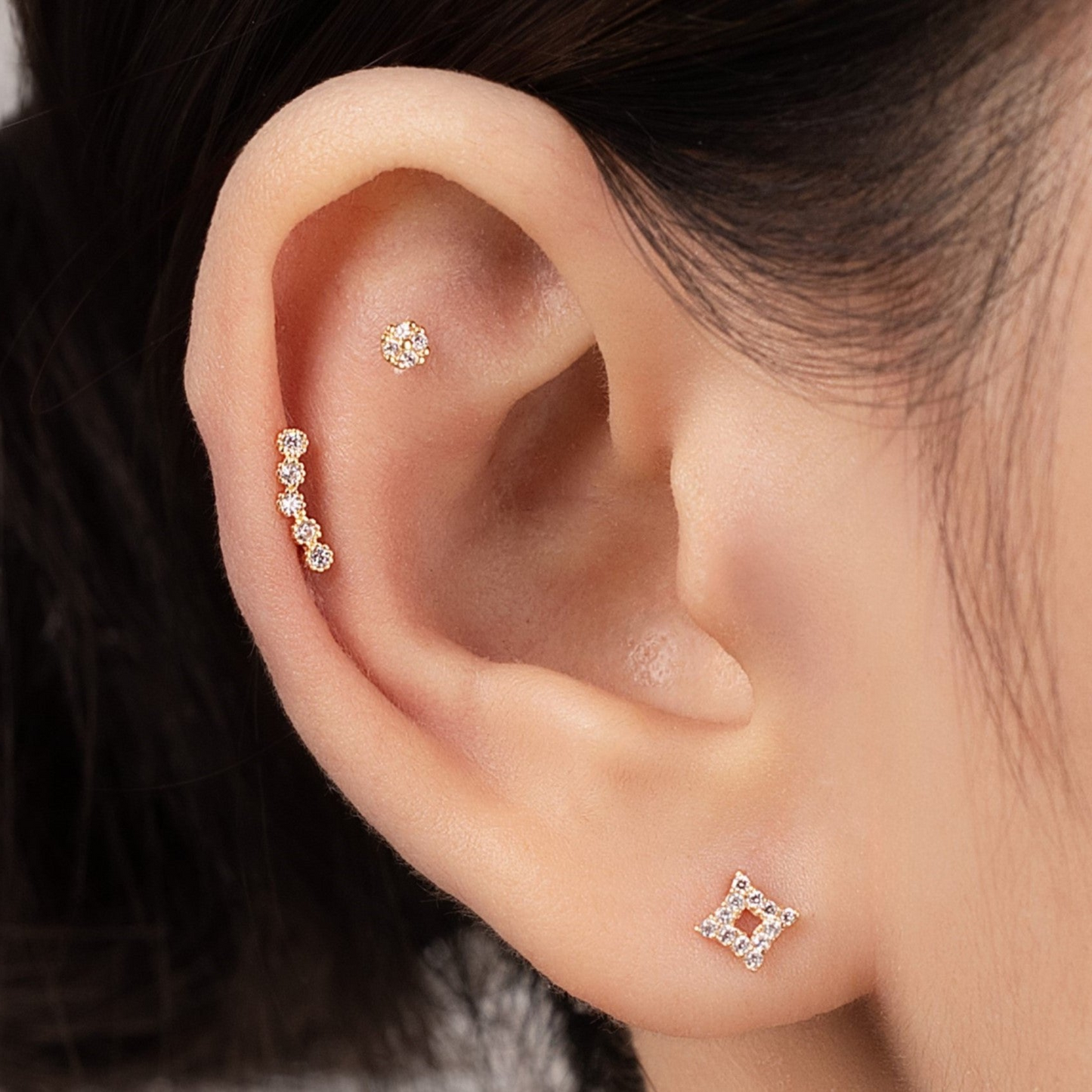 14K Solid Gold Ear Climber Stud Piercing