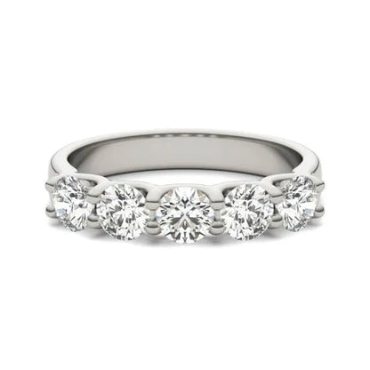 Round Lab Grown Diamond Five Stone Anniversary Band in 14K White Gold