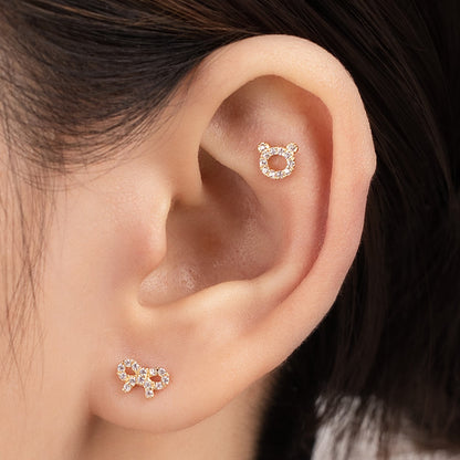 14K Solid Gold CZ Bow Stud Piercing