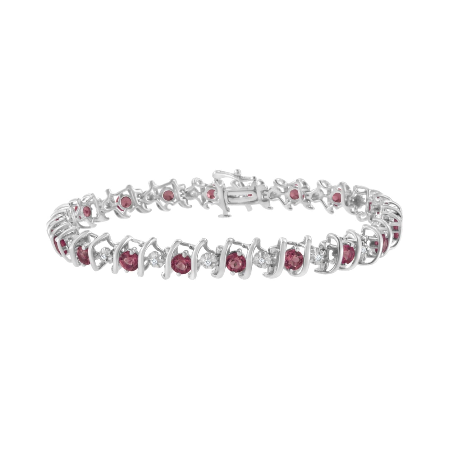 Silver Lab-Grown Birthstone and 1/6 Cttw Round Diamond Tennis Bracelet