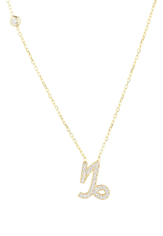 Gold Capricorn Pendant Necklace with white zircons