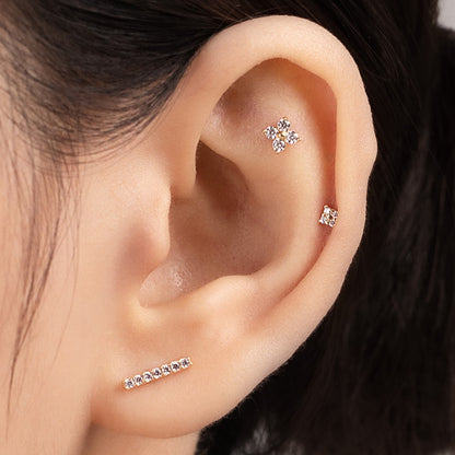 14K Solid Gold Tiny Square CZ Stud Piercing