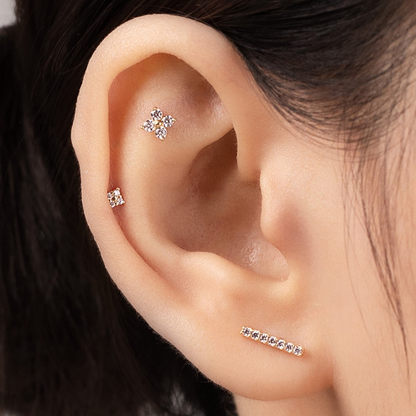 14K Solid Gold Tiny Square CZ Stud Piercing