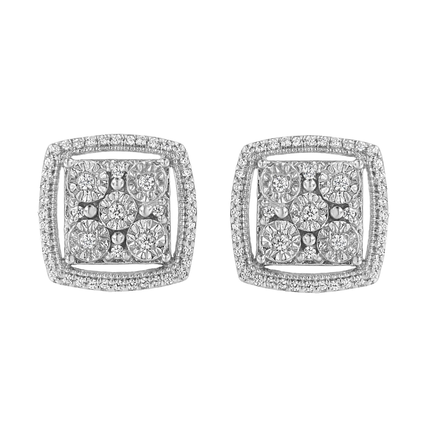 Miracle Set Round Diamond Double Halo Cluster Earrings