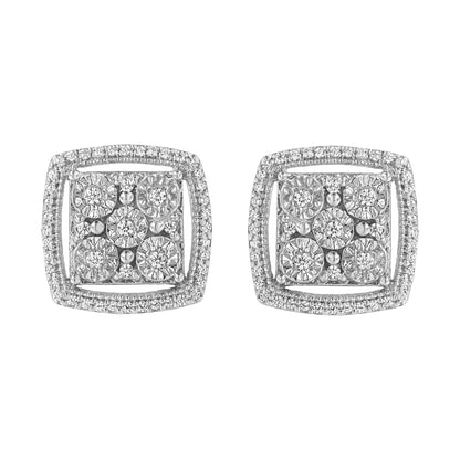 Miracle Set Round Diamond Double Halo Cluster Earrings