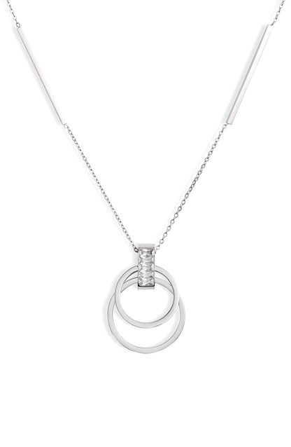 Elegant Silver bar chain necklace with crystal open pendant