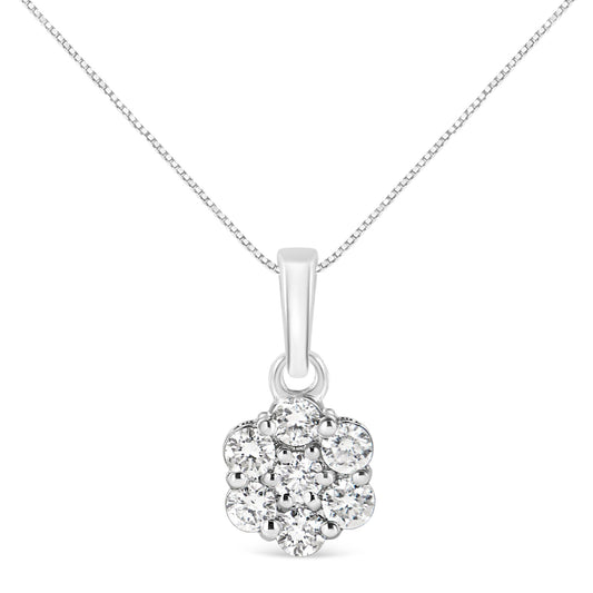 Lab Grown Diamond 7 Stone Floral Cluster 18" Pendant Necklace 0.5 CTTW