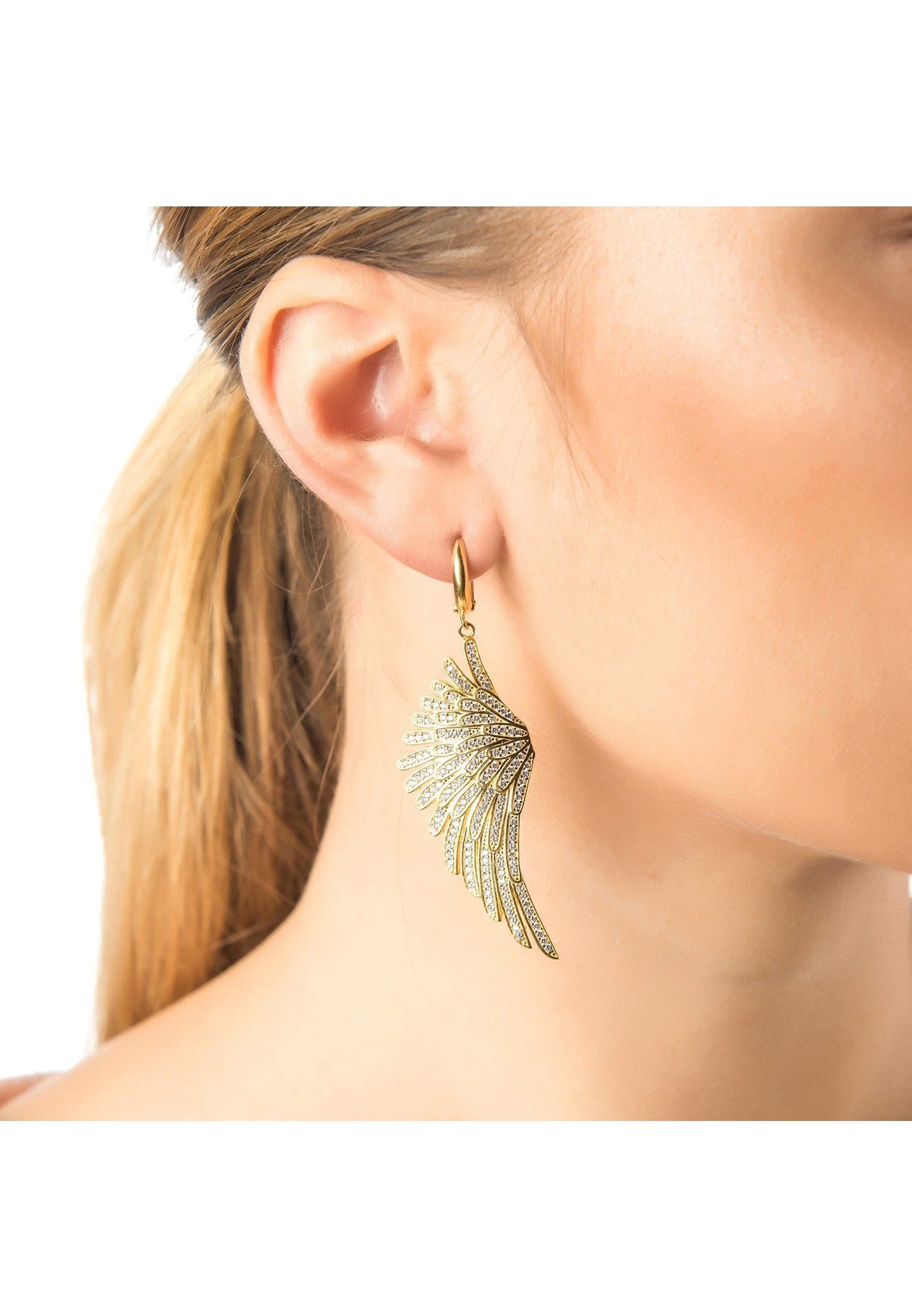 Angel wing drop earrings in sterling silver