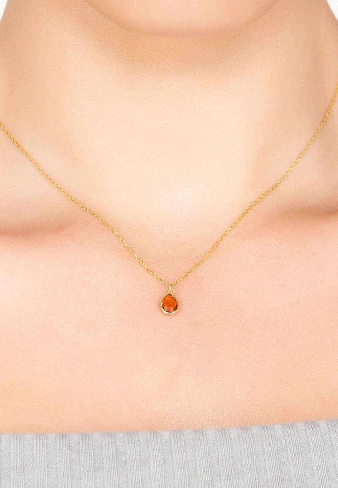 Mini Teardrop Necklace Gold Citrine