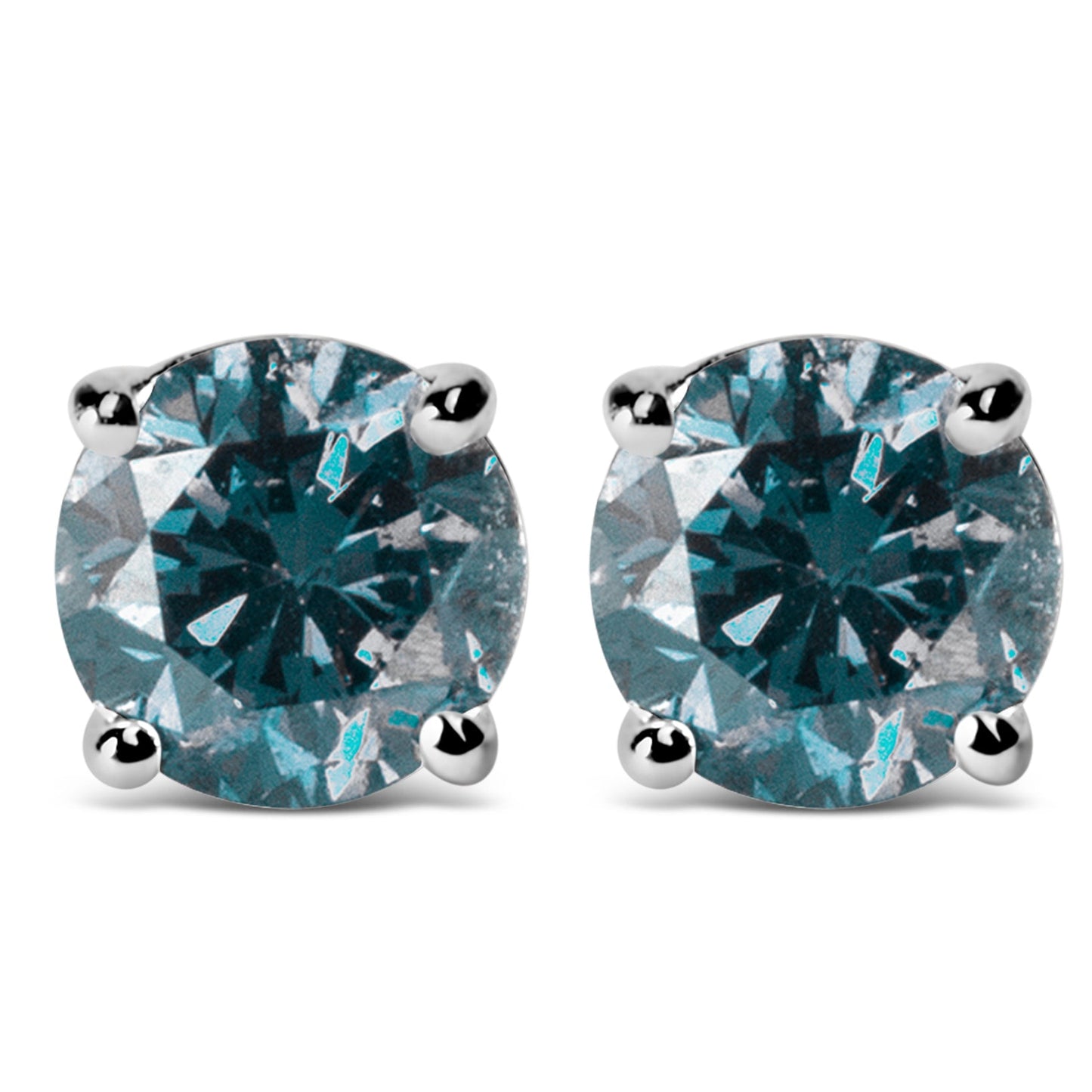 Round Brilliant Cut Lab Grown Blue Diamond 4-Prong Classic Solitaire Studs