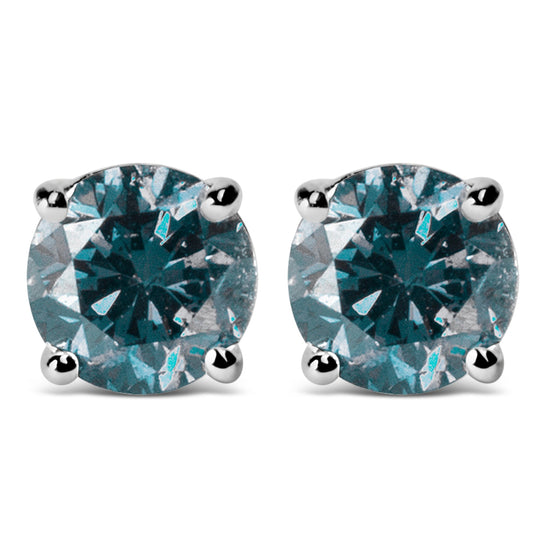 Round Brilliant Cut Lab Grown Blue Diamond 4-Prong Classic Solitaire Studs