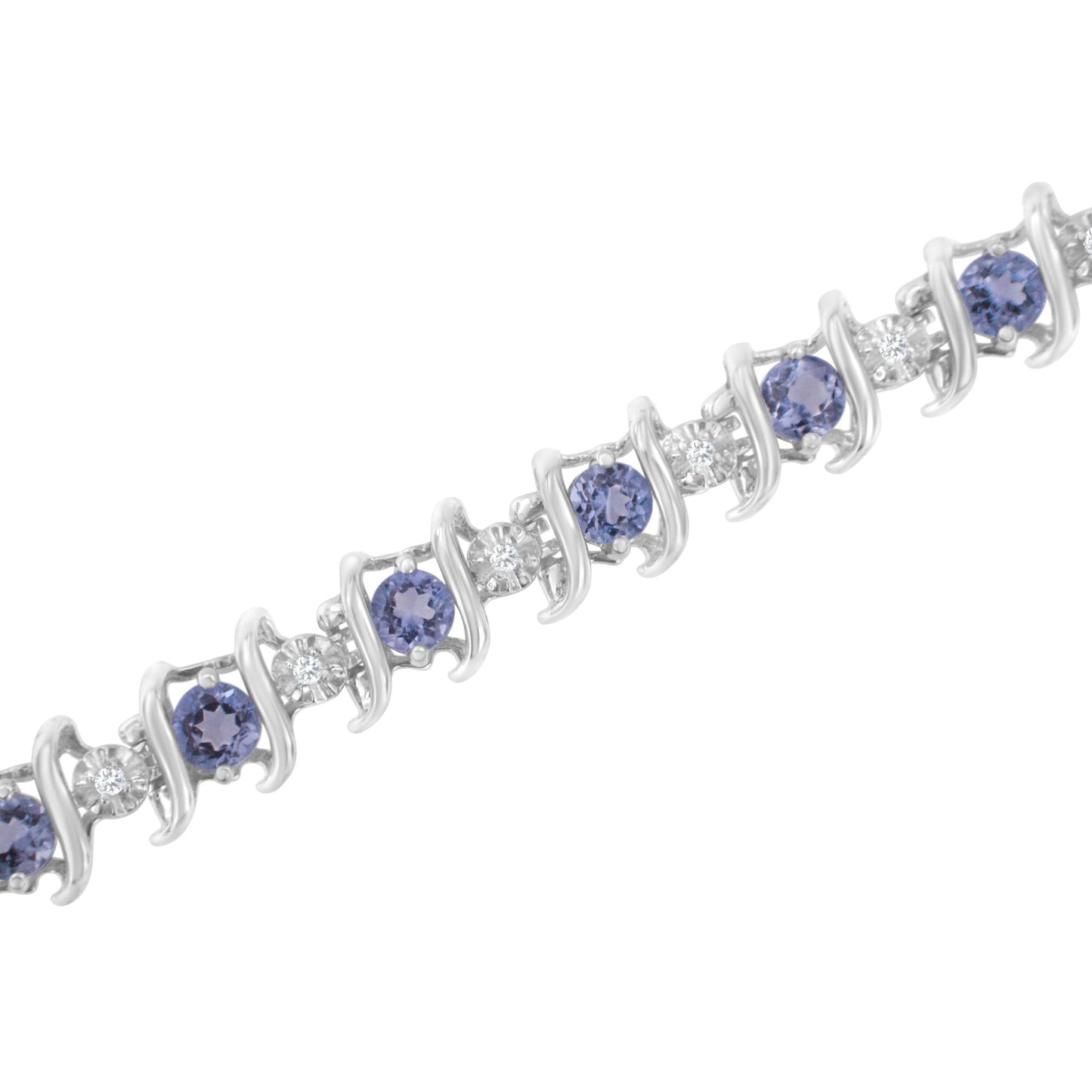 Silver Lab-Grown Birthstone and 1/6 Cttw Round Diamond Tennis Bracelet