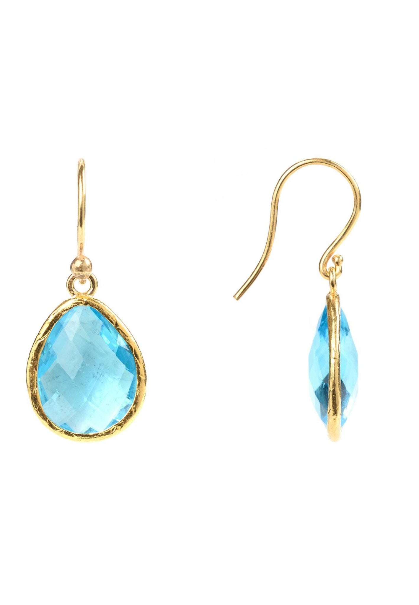 Blue Topaz Earrings in Gold Teardrop Design