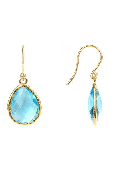 Blue Topaz Earrings in Gold Teardrop Design