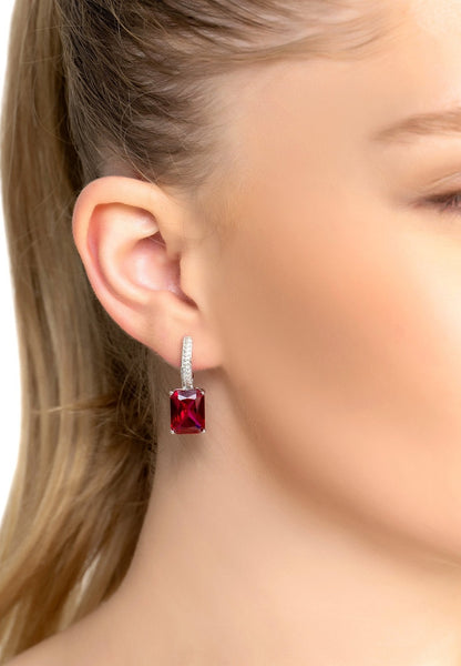 Ruby CZ Rectangle Drop Earrings