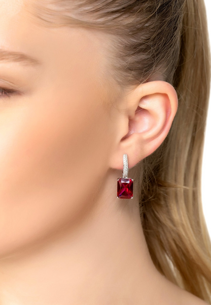 Ruby CZ Rectangle Drop Earrings