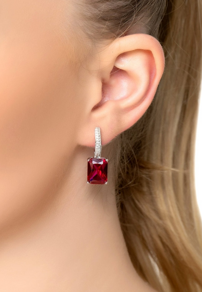 Ruby CZ Rectangle Drop Earrings