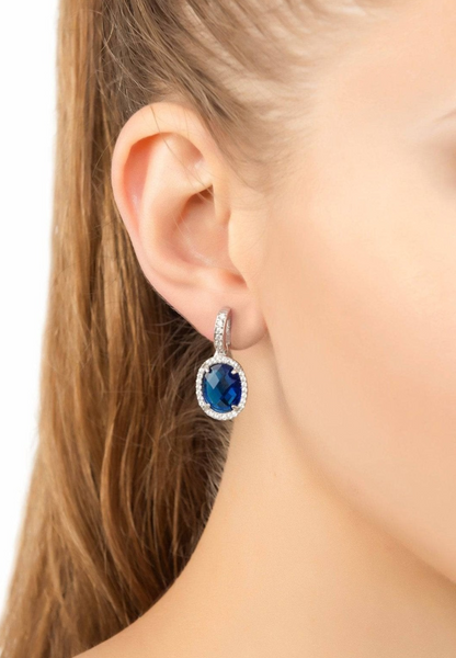 Sapphire Gemstone Drop Earrings Silver Sapphire