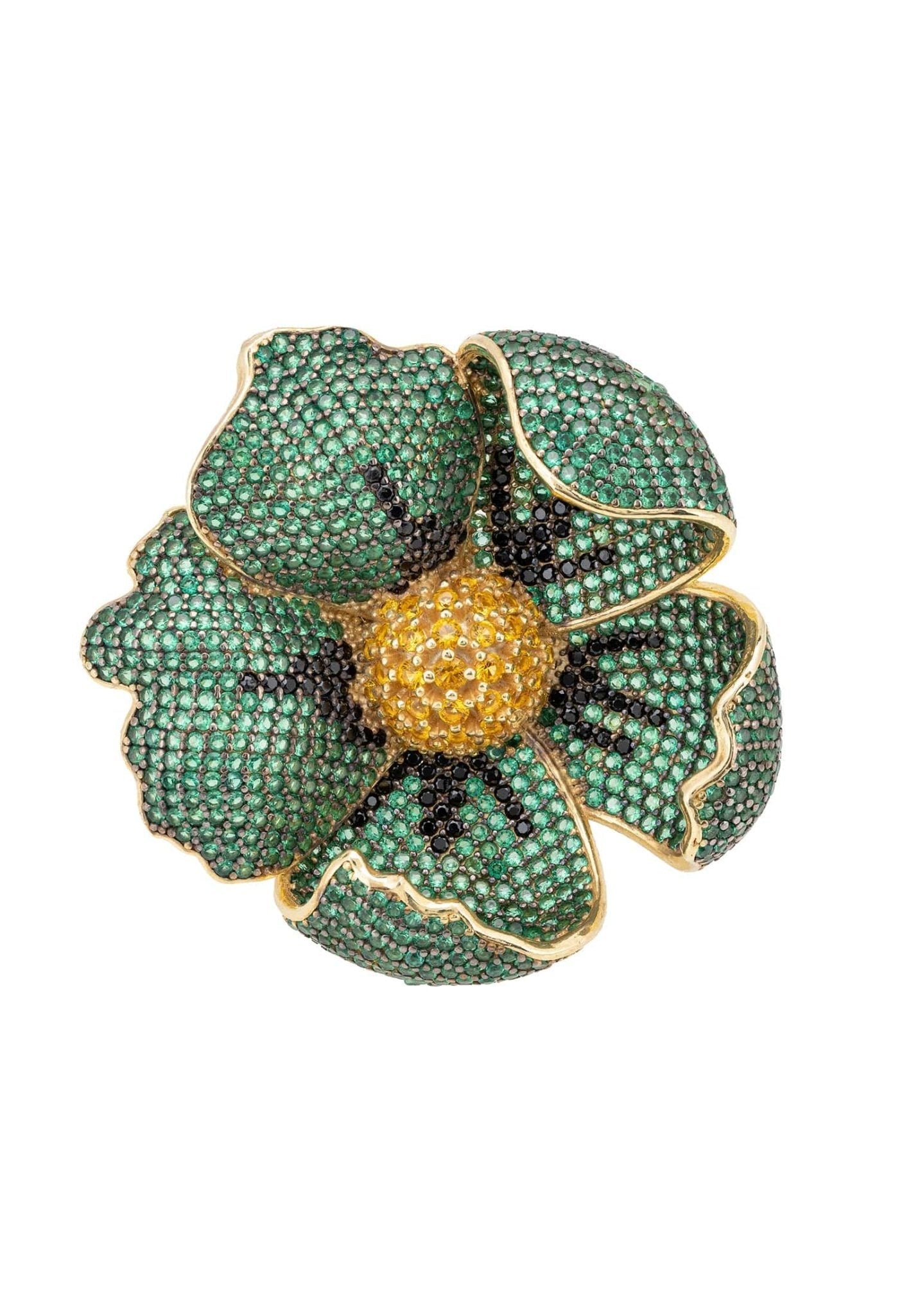 Poppy Flower Green Ring Gold